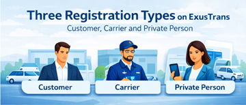 Trei tipuri de înregistrare a contului pe ExusTrans pentru o experiență mai bună și o organizare mai bună a pieței de transport